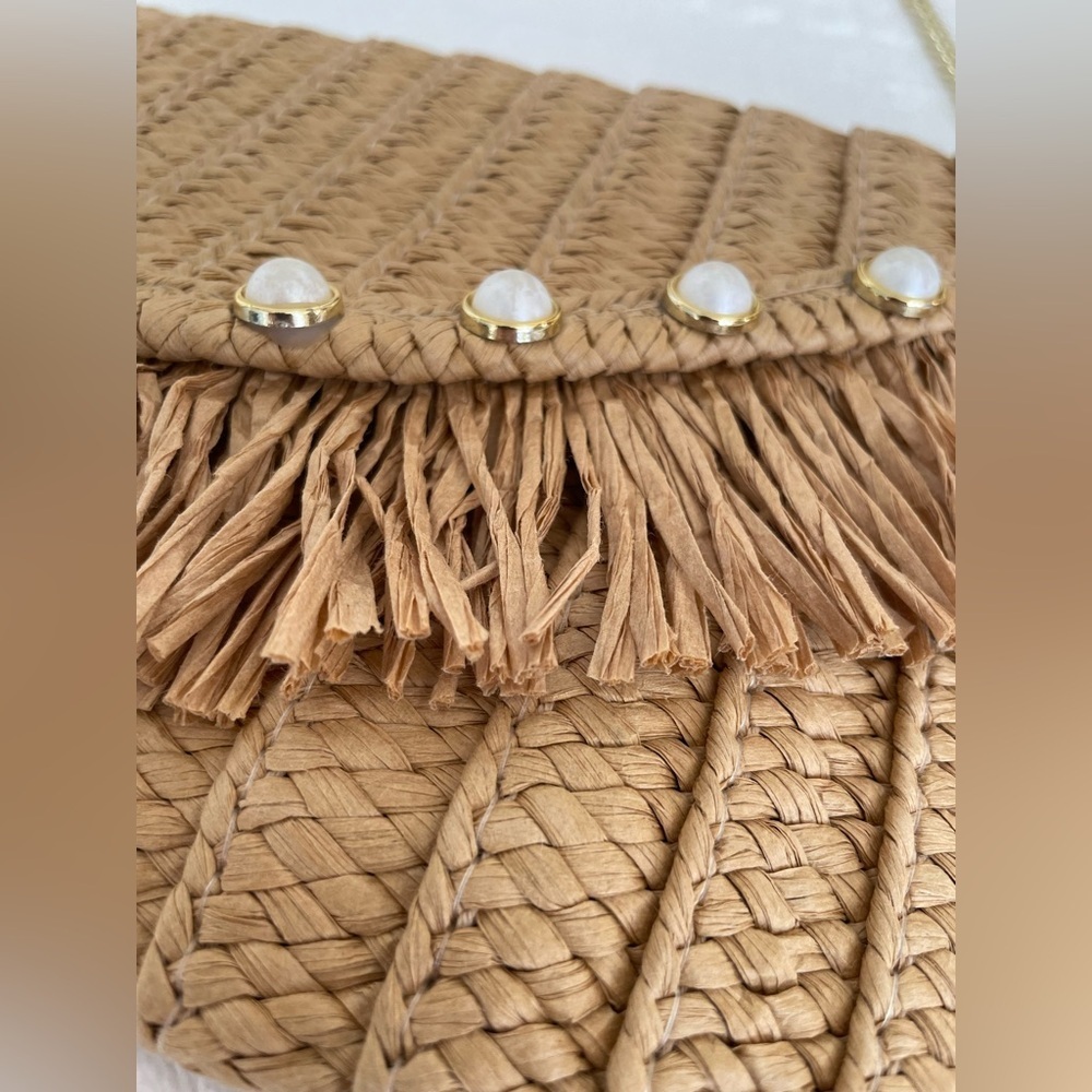 Sol and Mer Paper Straw Faux Pearl Convertible Envelope Clutch With Chain - Picture 10 of 17